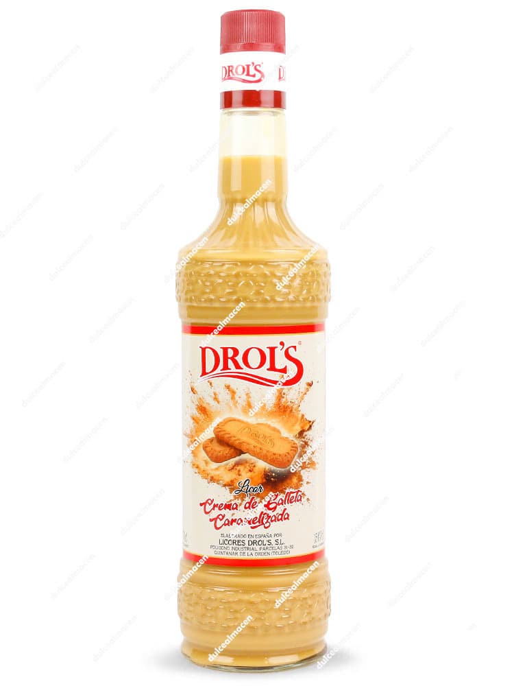 Botella de Licor Crema de Galleta Caramelizada Drols 0,70 L con imagen de galletas de canela - Dulcealmacen