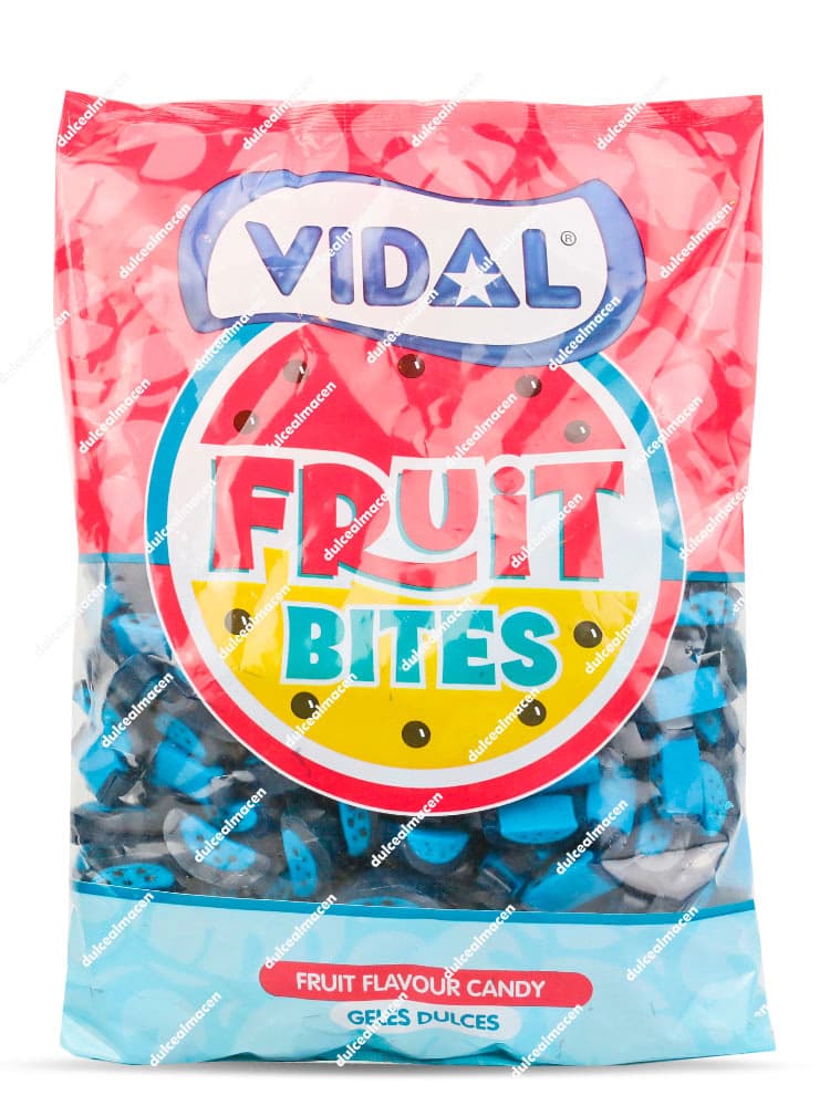 Bolsa de gominolas Vidal Tajadas Frambuesas Regaliz de 250 unidades con caramelos de goma bicolores en forma de gajos azules de Dulcealmacen