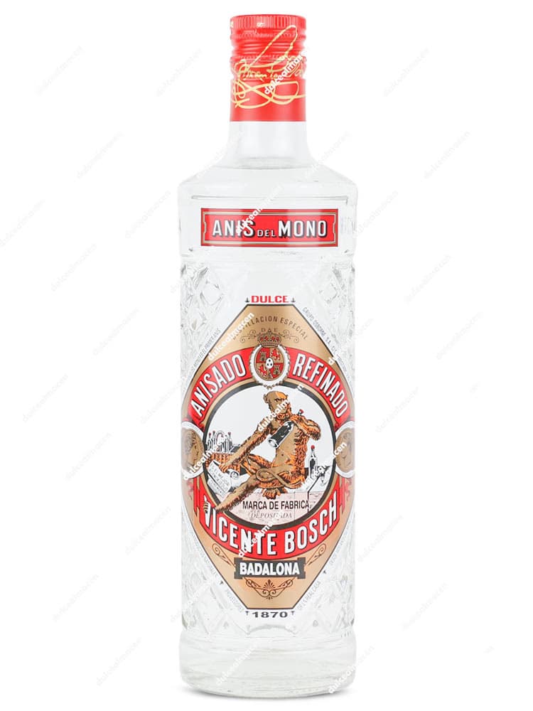 Botella adiamantada de Anís del Mono Dulce 0,70 L con etiqueta roja clásica - Dulcealmacen