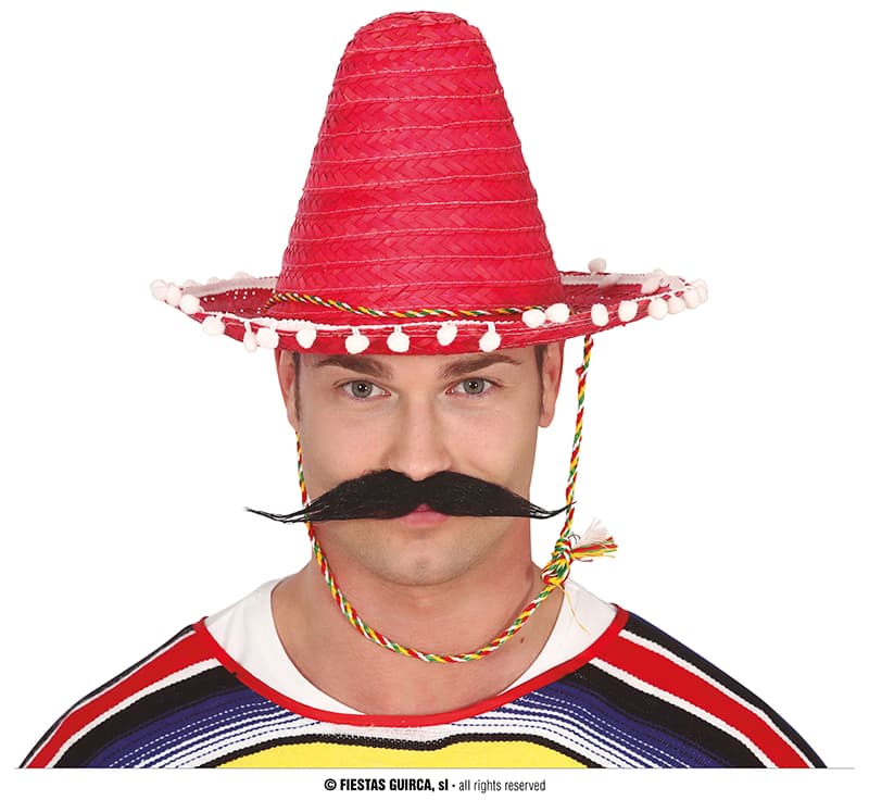 GU sombrero mexicano paja 33 cms. rojo