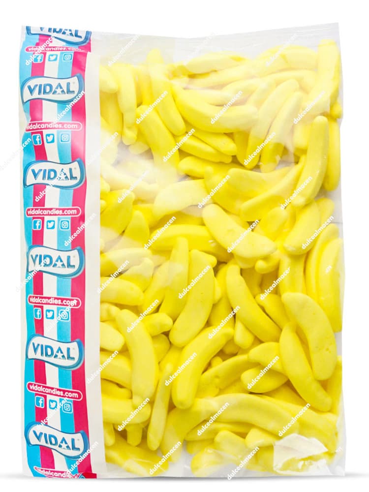 Bolsa de gominolas Vidal Megabanana Foam de 1 kg con caramelos de goma de espuma tierna con forma de plátanos amarillos de Dulcealmacen