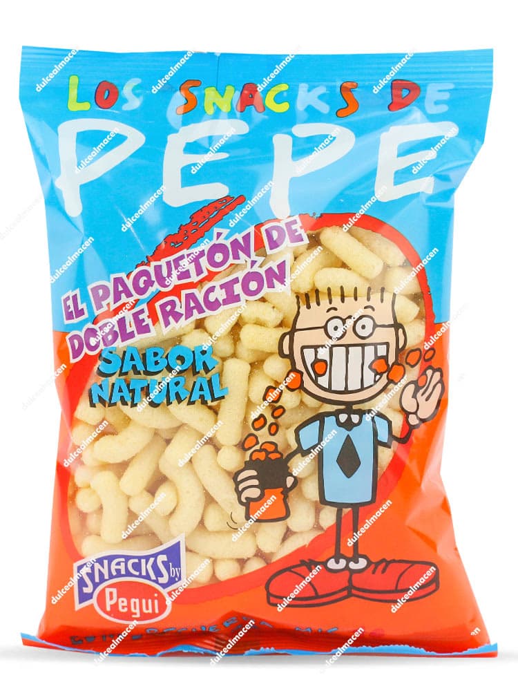 Bolsa individual de Pegui Pepe Gusanitos 25 uds con diseño azul y naranja destacando el sabor natural del maíz horneado - Dulcealmacen