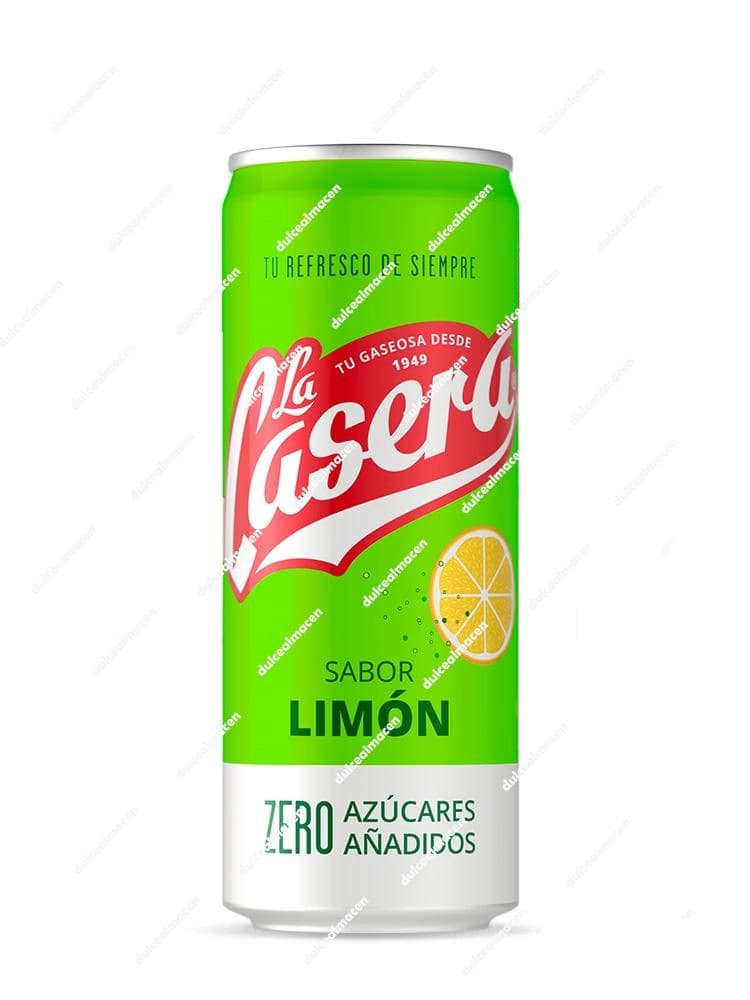 Lata de refresco La Casera Limón de 33 cl con diseño amarillo y verde - Dulcealmacen