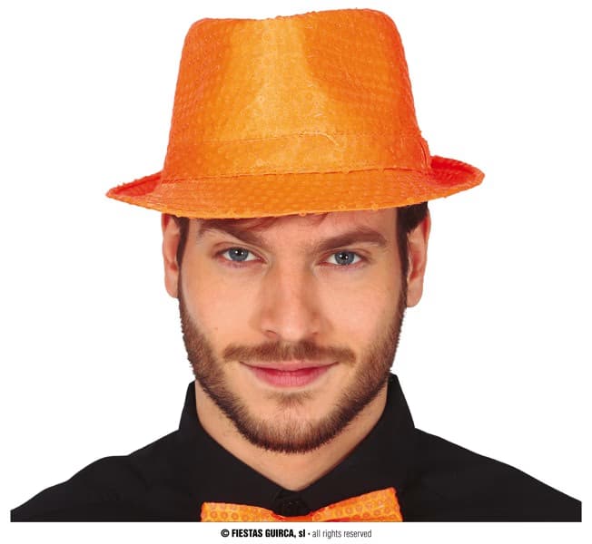 Gorro gánster lentejuelas naranja neón Guirca en Dulcealmacen