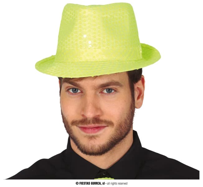 Gorro gánster lentejuelas amarillo neón Guirca en Dulcealmacen