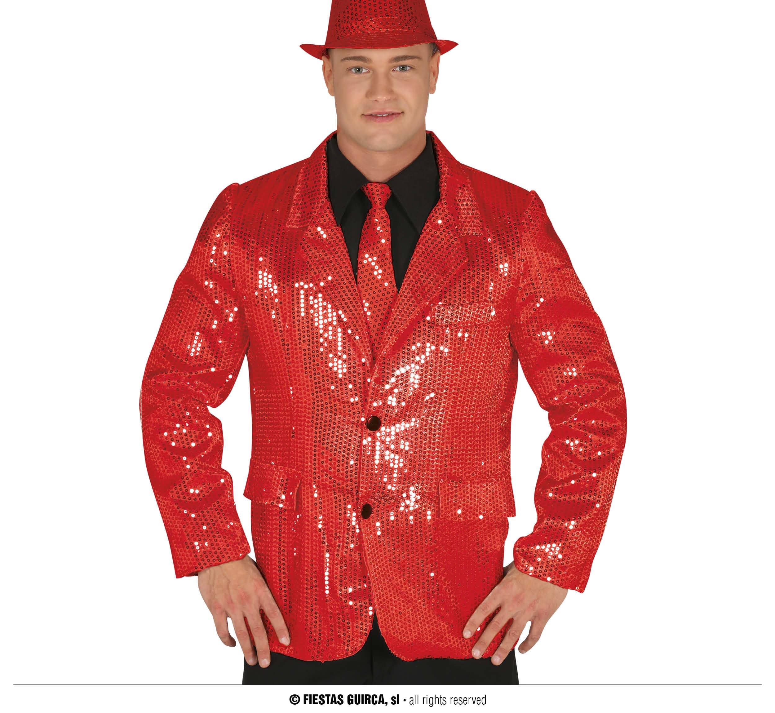 GU chaqueta lentejuelas roja, adulto, 48   50 (m)