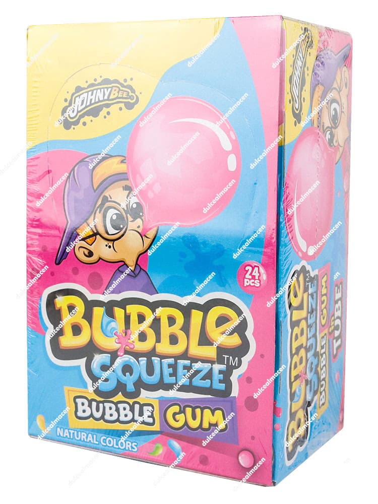 Johny Bee Bubble Squeeze 24 uds caja de chicle liquido en tubo en Dulcealmacen