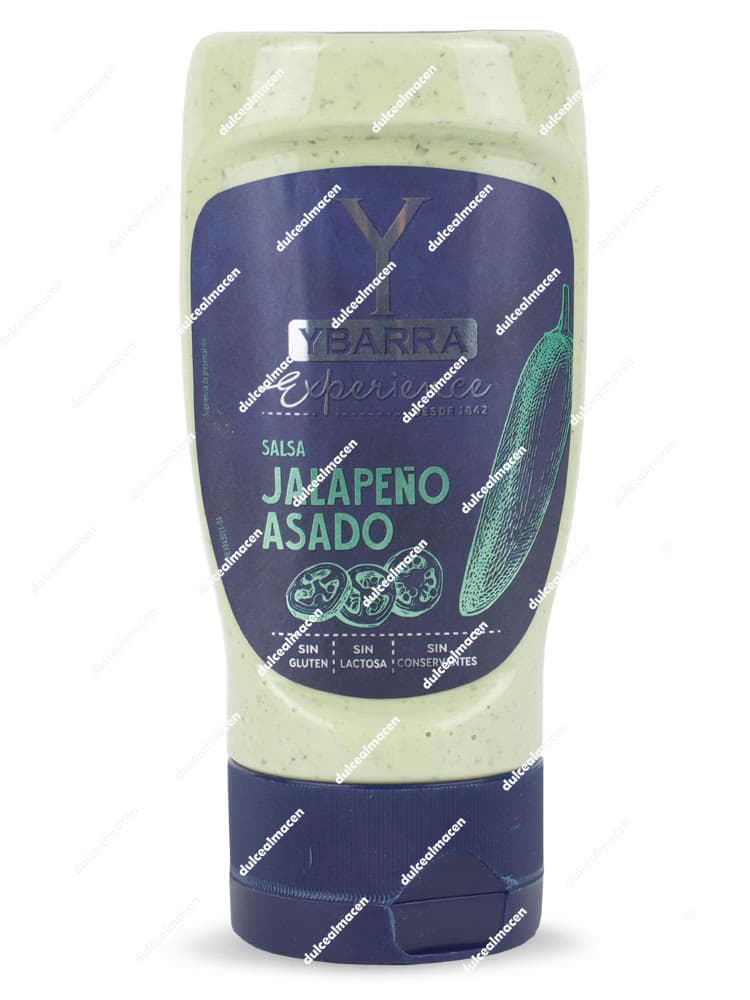 Bote de 250ml de Salsa Jalapeño Asado Ybarra Experience, color verde claro, sin gluten, sin lactosa y sin conservantes - Dulcealmacen