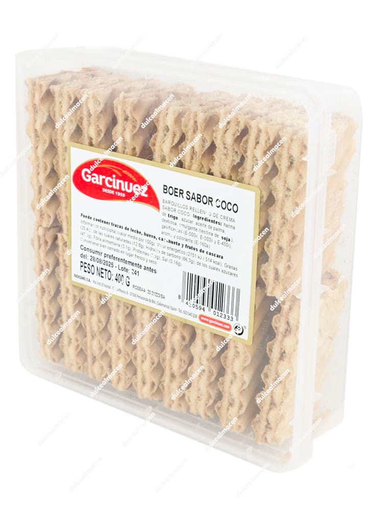 Garcinuez Boer Coco estuche de 400 gr galletas de barquillo en Dulcealmacen