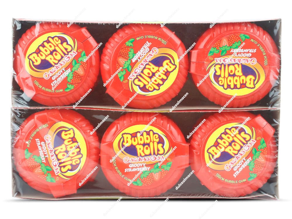 Bubble Rolls Gum Fresa caja de 12 unidades chicles en rollo en Dulcealmacen