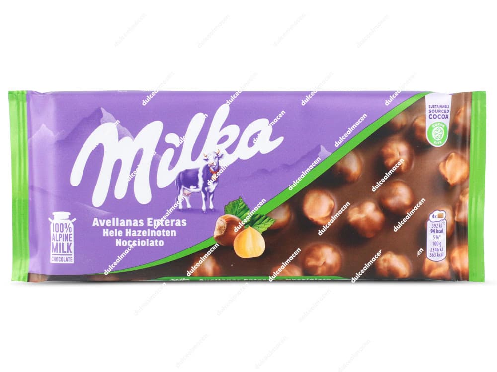 Milka Avellanas Enteras tableta de chocolate 100g en Dulcealmacen