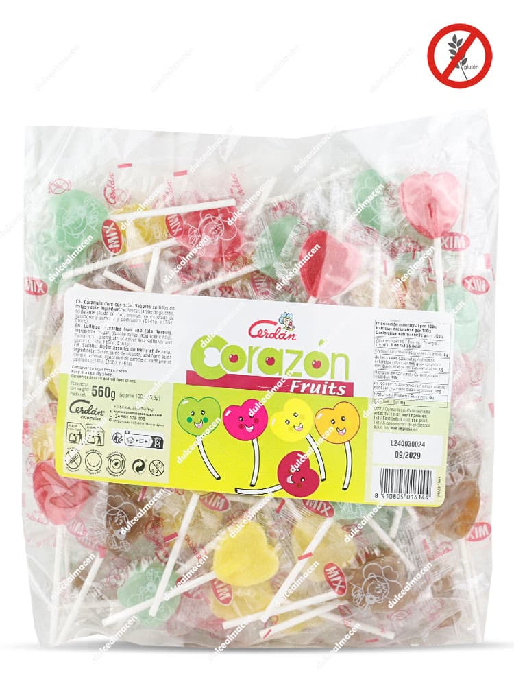 Bolsa de Cerdan Piruletas Surtidas Corazon 100 uds en Dulcealmacen