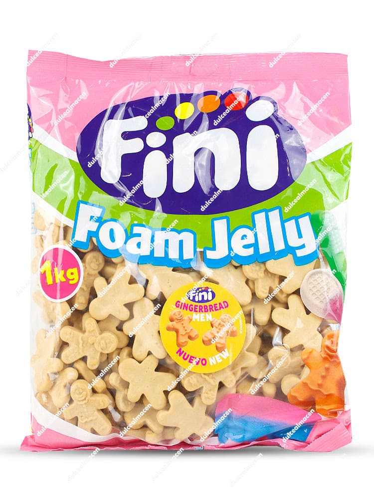 Bolsa de 1 kg de gominolas Fini Foam sabor Galleta de Jengibre, piezas de espuma con forma de hombre de jengibre en envase de gran formato - Dulcealmacen