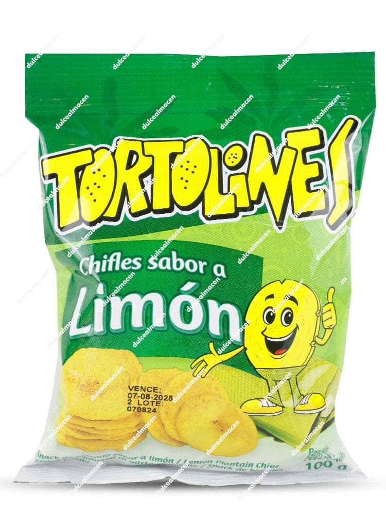 Bolsa de 100g de Tortolines Chifles sabor a Limón, snacks crujientes de plátano macho con aroma cítrico - Dulcealmacen