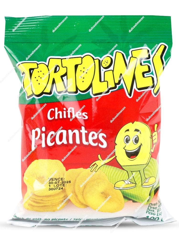 Bolsa de 100g de Tortolines Chifles Picantes, snacks redondos de plátano macho con condimento de chile - Dulcealmacen