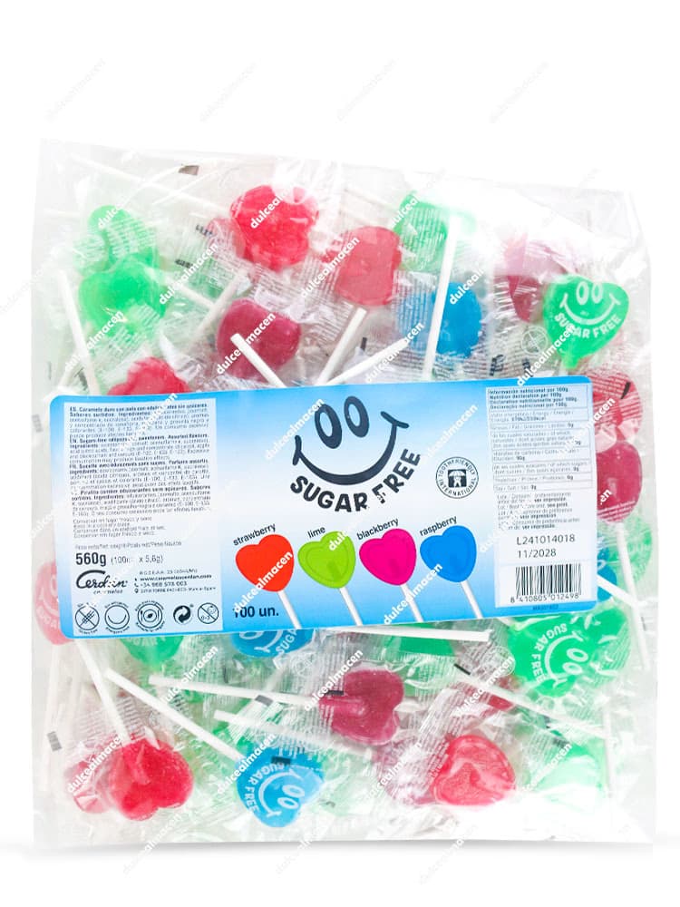 Bolsa de Piruletas Corazón Sin Azúcar Cerdán 100uds en Dulcealmacen