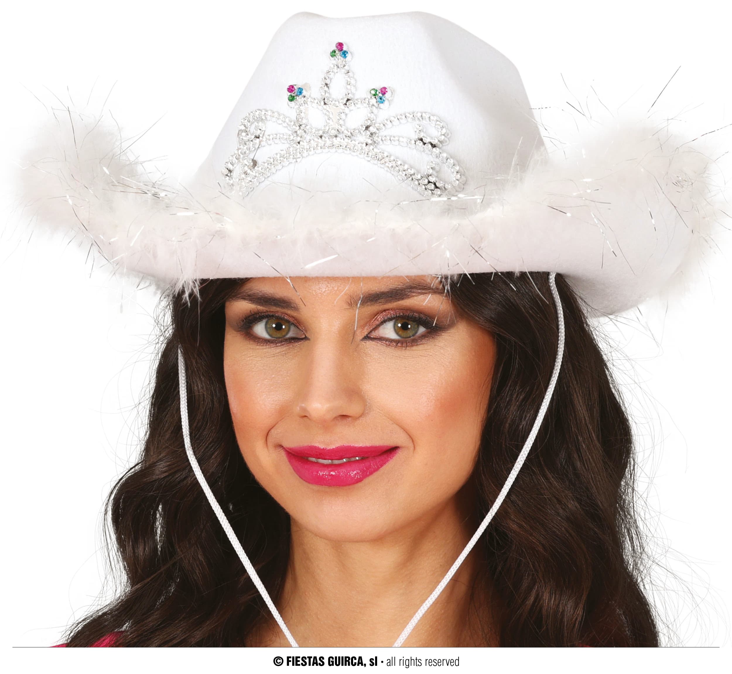 GU sombrero fieltro blanco con boa, adulta