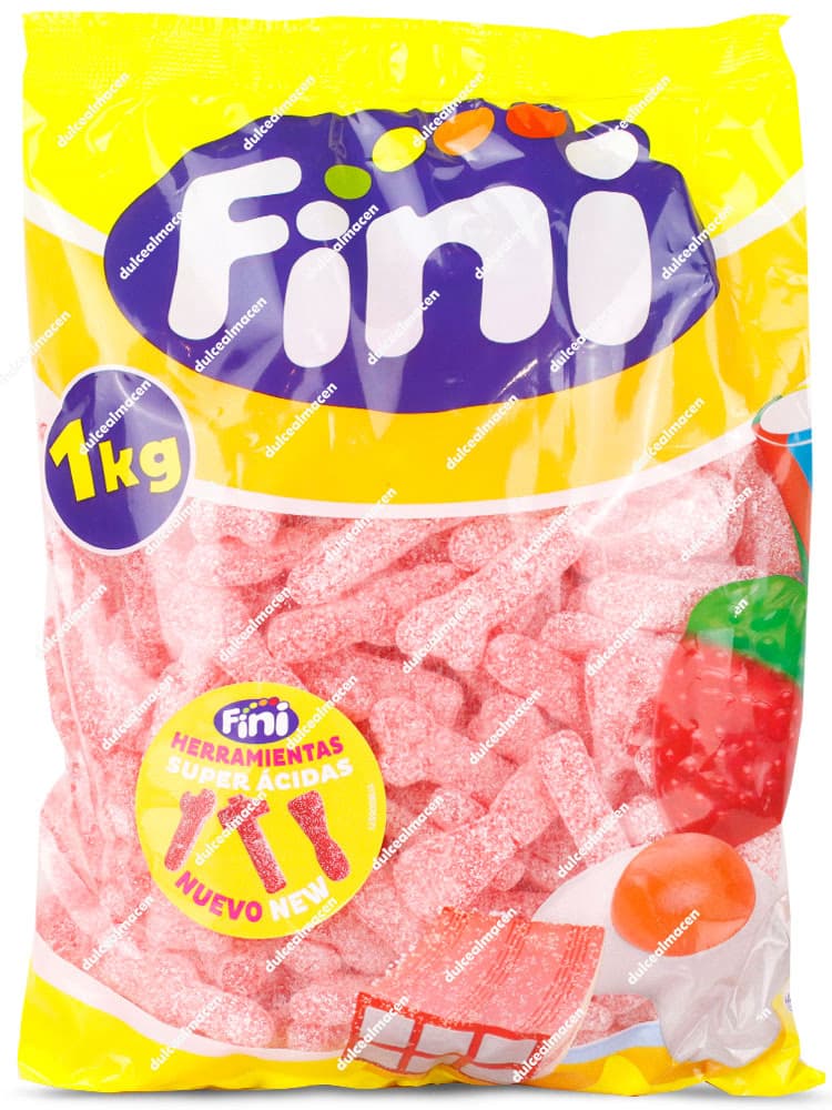 Bolsa de 1 kg de gominolas Fini Herramientas Ácidas, piezas de color rosa con formas de herramientas y recubrimiento de azúcar ácido - Dulcealmacen
