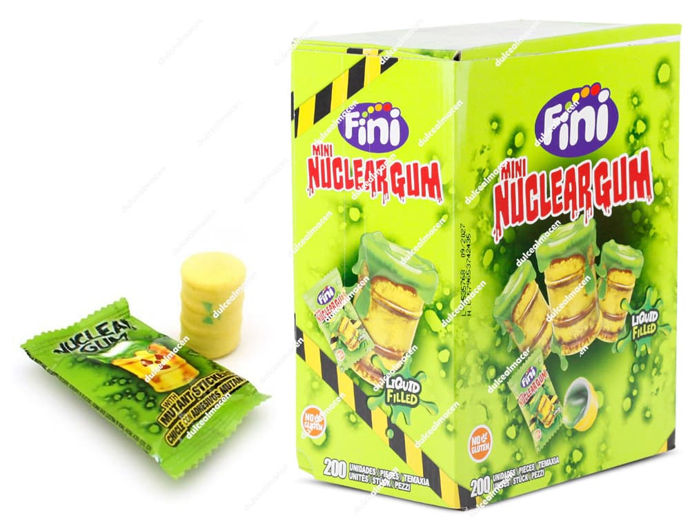 Bolsa de 200 unidades de chicles Fini Boom Mini Nuclear, chicles verdes con forma de granada y centro líquido ácido - Dulcealmacen