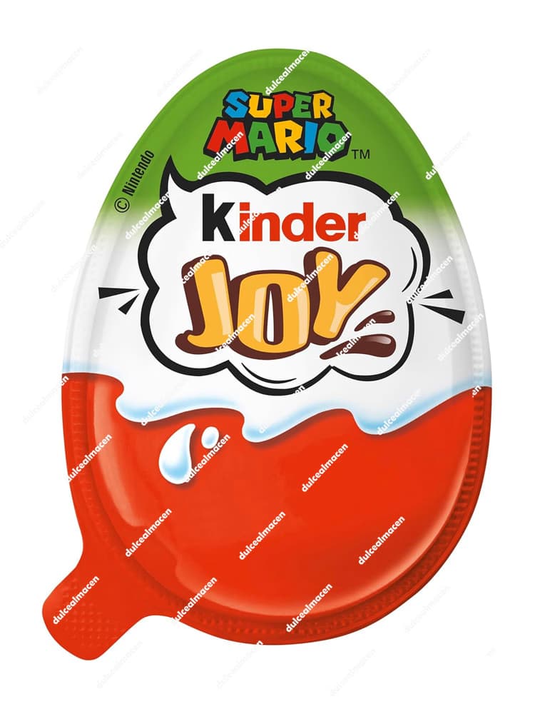 Envase de Kinder Joy edición especial Super Mario con logotipo de Nintendo, huevo con chocolate y sorpresa - Dulcealmacen