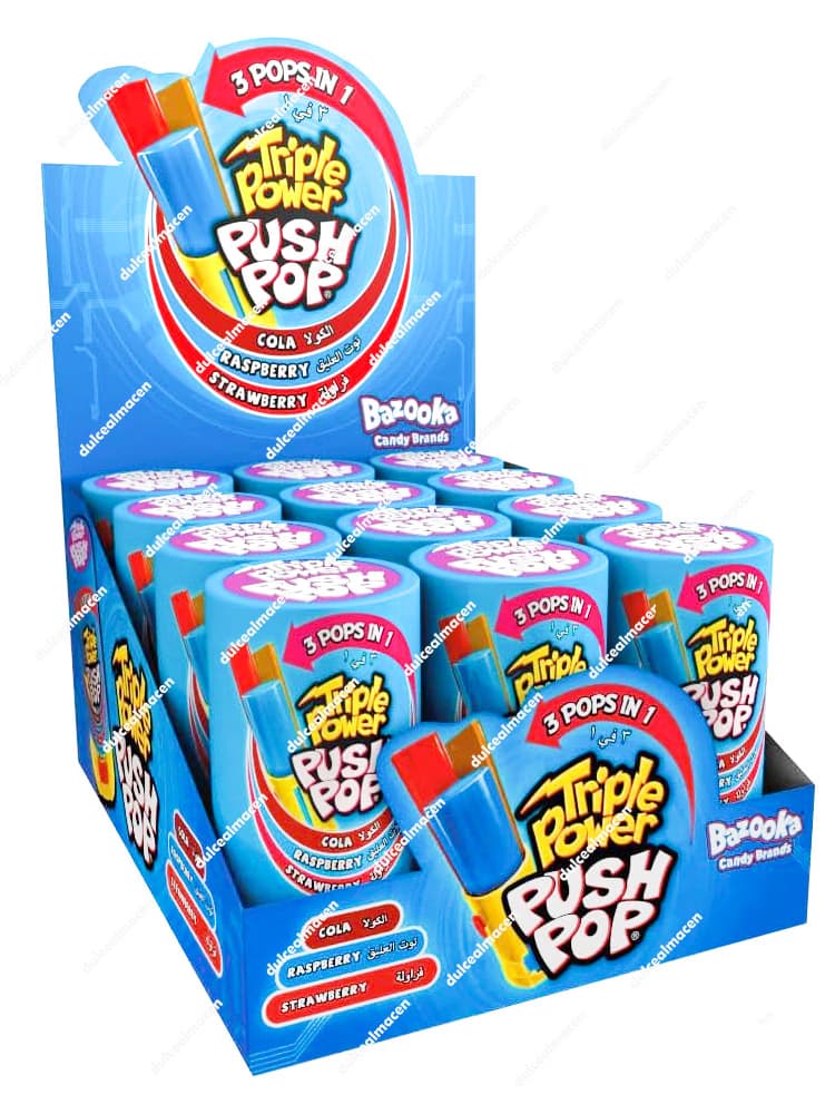 Bazooka Triple Power Push Pop - 12 Unidades