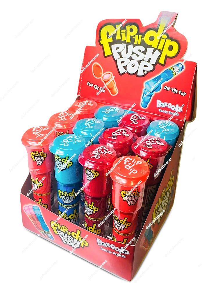 Bazooka Flip-N-Dip Push Pop - Estuche de 12 Unidades