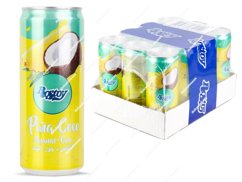Botella de 330ml de zumo Rostoy sabor Piña y Coco - Pack de 12 unidades disponible en Dulcealmacen