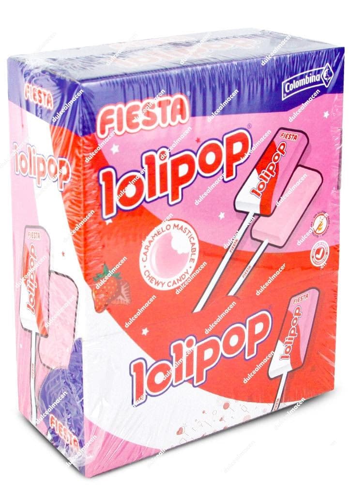 Caja expositora de 100 unidades de piruletas de corazón Fiesta Lolipop original sabor cereza - Dulcealmacen