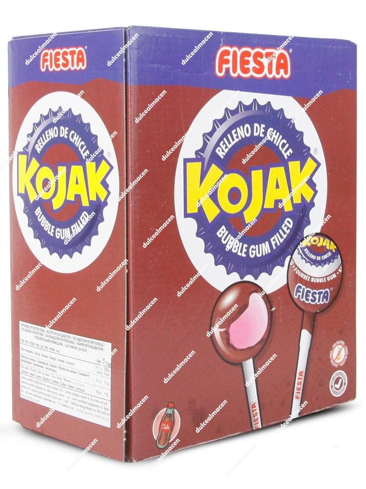 Expositor de 100 unidades de caramelos con palo Fiesta Koyak sabor cola relleno de chicle - Dulcealmacen
