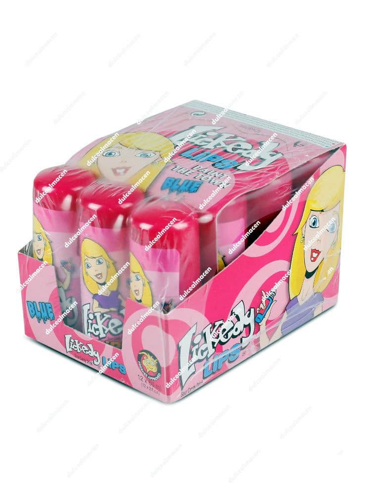 Caja expositora de botes de caramelo liquido roll-on con forma de pintalabios Johny Bee Lickedy Lips 12 uds de Dulcealmacen