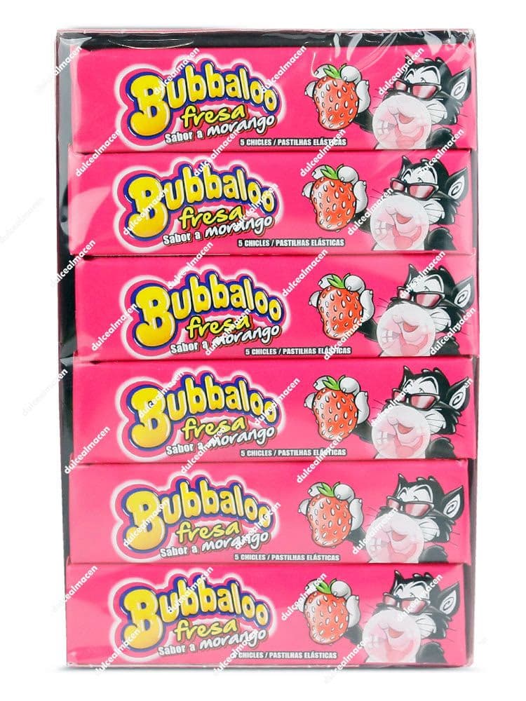 Caja expositora de chicles Bubbaloo Stick Fresa de 18 unidades con relleno líquido de gelatina de fresa de Dulcealmacen