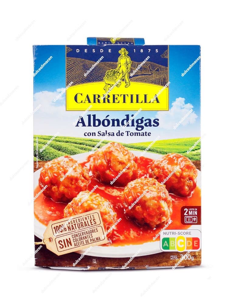Estuche de 300 gramos de Albóndigas con Salsa de Tomate Carretilla con sello de ingredientes 100% naturales - Dulcealmacen