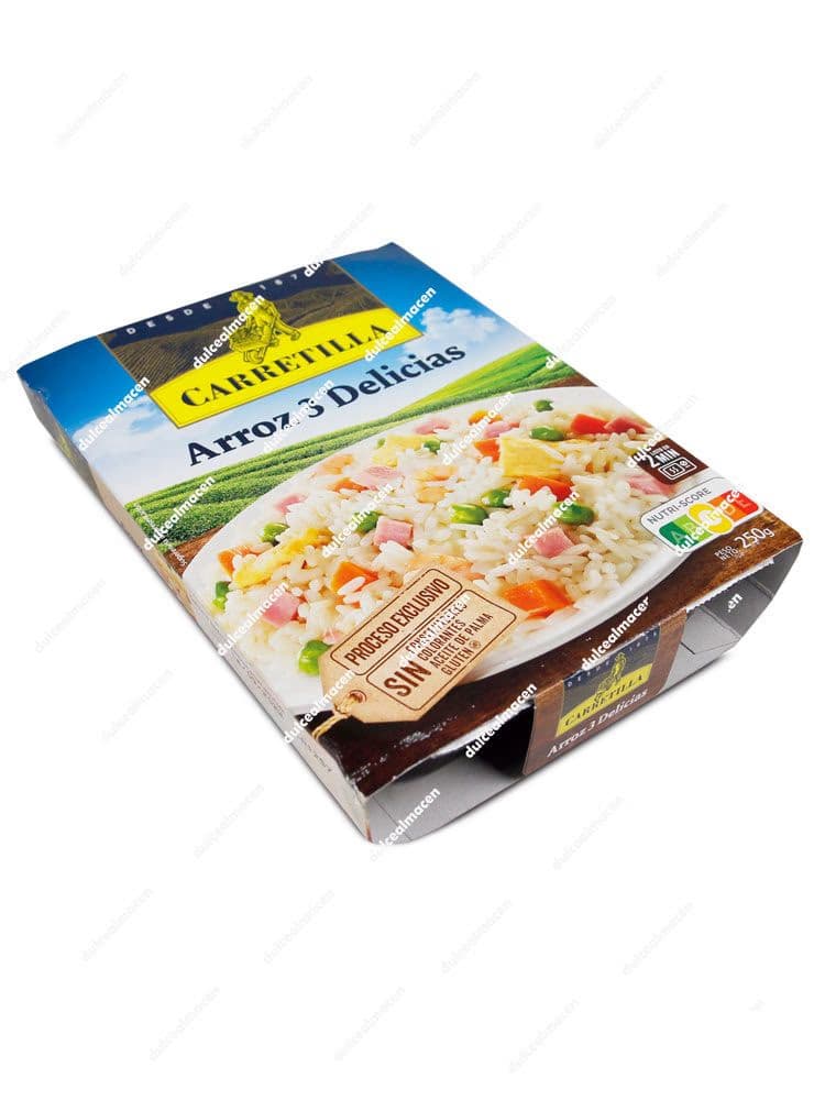 Envase de Arroz 3 Delicias Carretilla Plato Listo de 250g, sin conservantes y con Nutri-Score C - Dulcealmacen