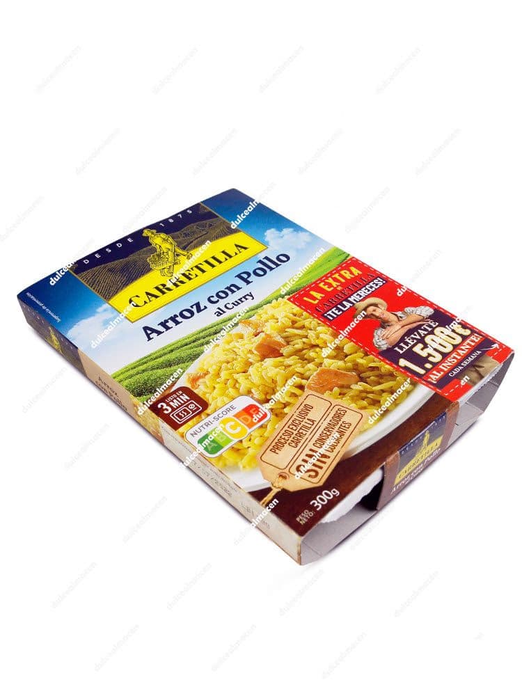 Envase de Arroz con Pollo al Curry Carretilla Plato Listo de 300g, sin conservantes y con Nutri-Score C - Dulcealmacen