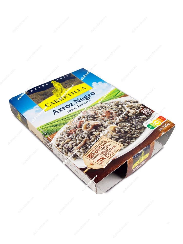 Envase de Arroz Negro con Calamares Carretilla Plato Listo de 300g, receta 100% natural y Nutri-Score C - Dulcealmacen