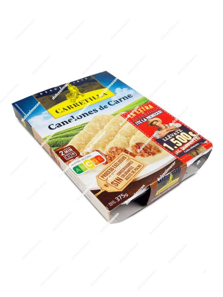 Envase de Canelones de Carne Carretilla Plato Listo de 375g, sin conservantes ni aceite de palma, listo en 2 minutos - Dulcealmacen