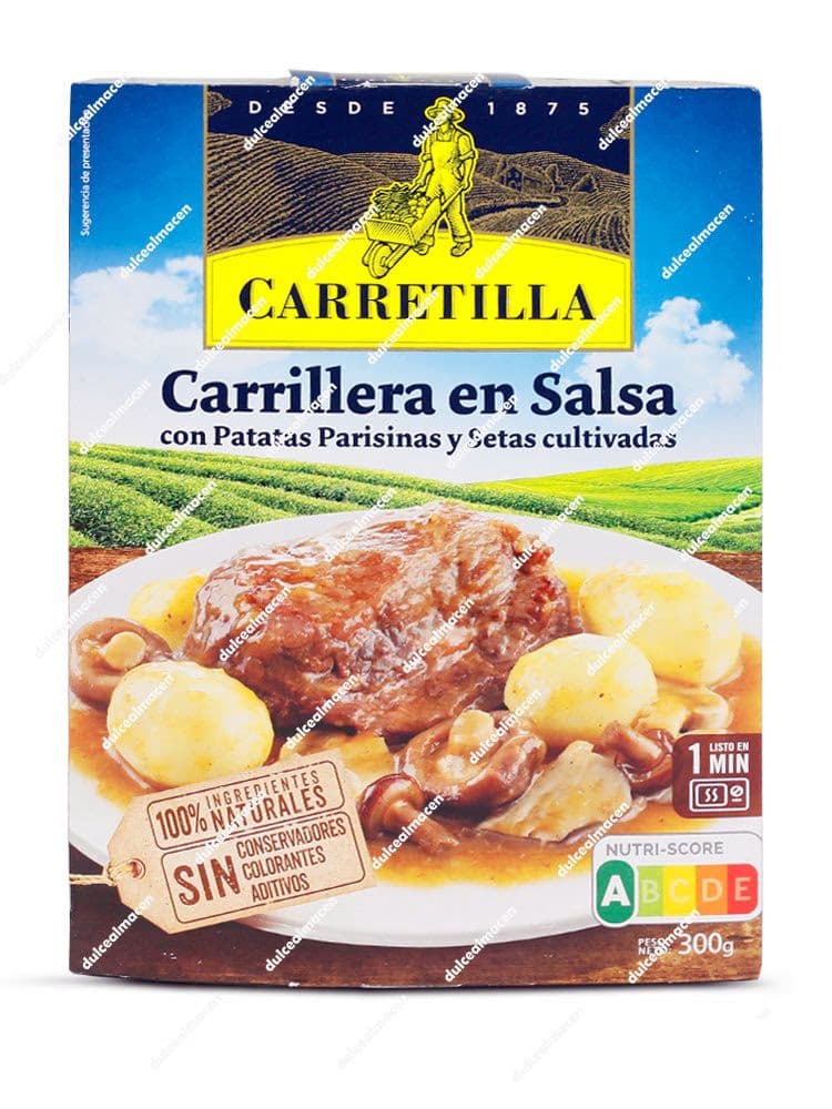 Envase de Carrillera en Salsa Carretilla Plato Listo de 300g con patatas y setas, 100% natural y Nutri-Score A - Dulcealmacen