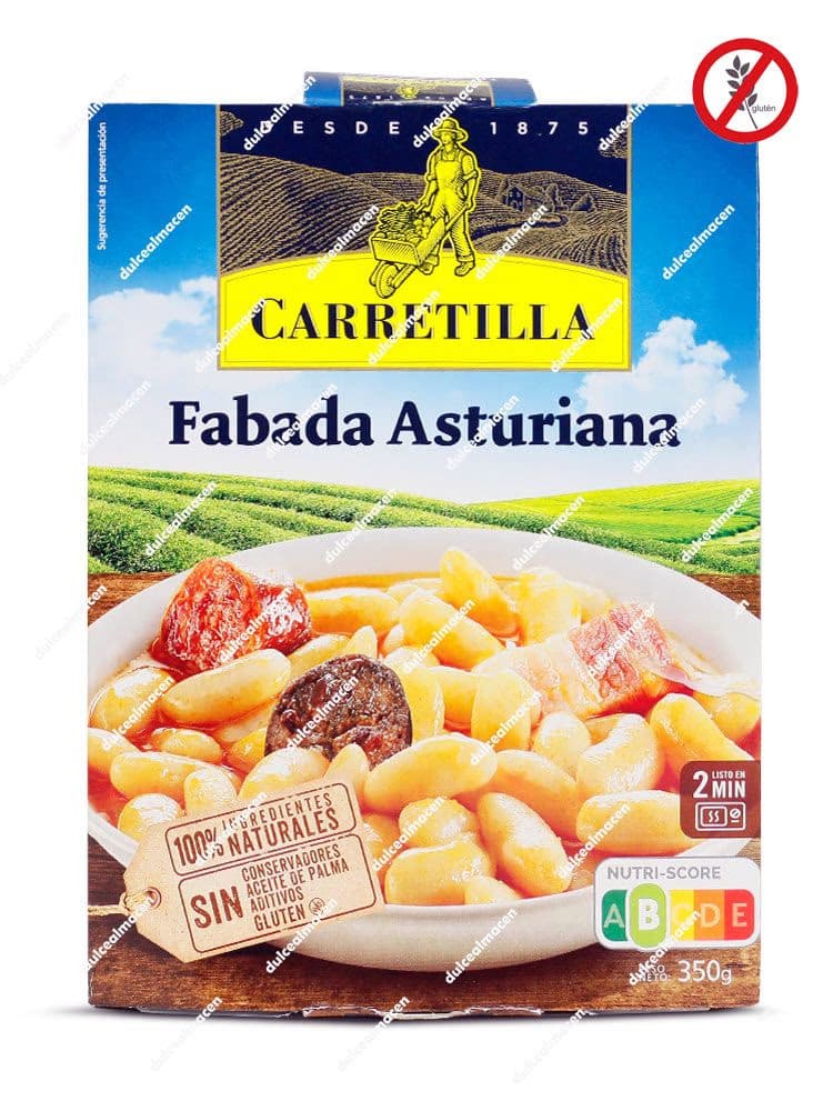 Envase de Fabada Asturiana Carretilla Plato Listo de 350g, 100% natural, sin gluten y con Nutri-Score B - Dulcealmacen