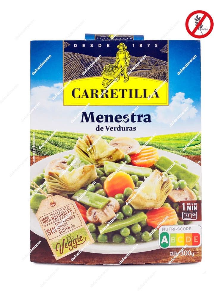 Envase de Menestra de Verduras Carretilla Plato Listo de 300g, producto Veggie, Nutri-Score A y sin gluten listo en 1 minuto - Dulcealmacen