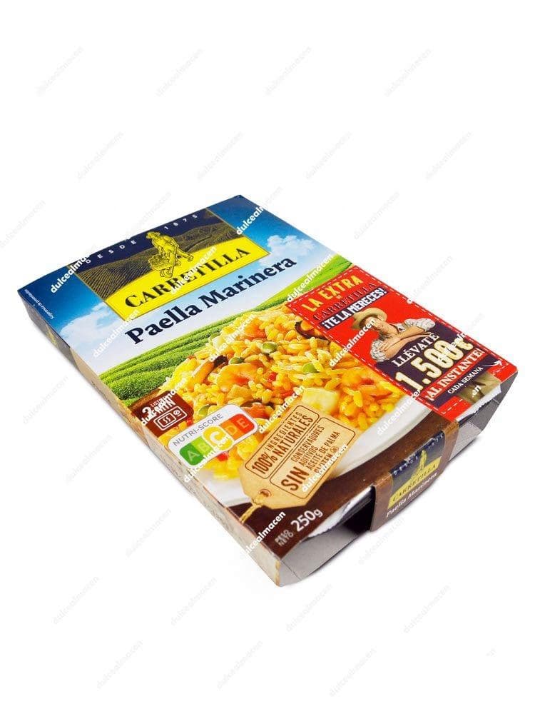 Envaje de 250g de Paella Marinera Carretilla lista para calentar en microondas con sellos de ingredientes naturales y sin gluten - Dulcealmacen