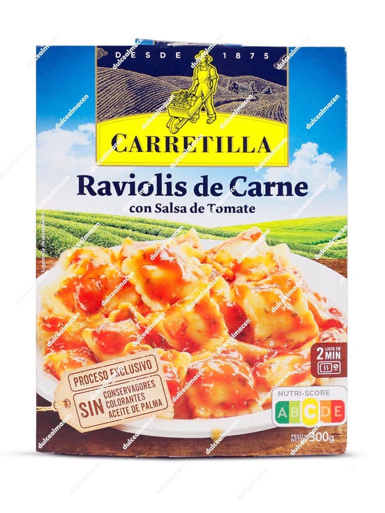 Envase de Raviolis de Carne con Salsa de Tomate Carretilla de 300g, plato listo en 2 minutos sin conservantes ni aceite de palma - Dulcealmacen