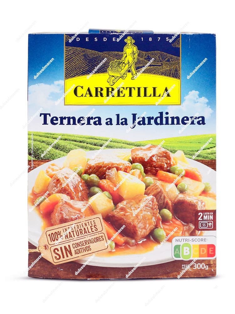 Estuche de 300 gramos de Ternera a la Jardinera Carretilla, plato preparado con ingredientes naturales y Nutri-Score A - Dulcealmacen
