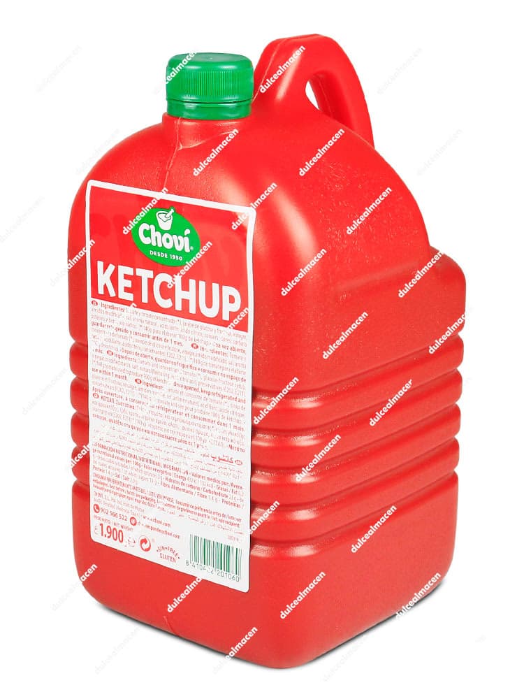 Garrafa roja de 1900 g de Ketchup Choví con asa ergonómica para uso en hostelería y restauración - Dulcealmacen