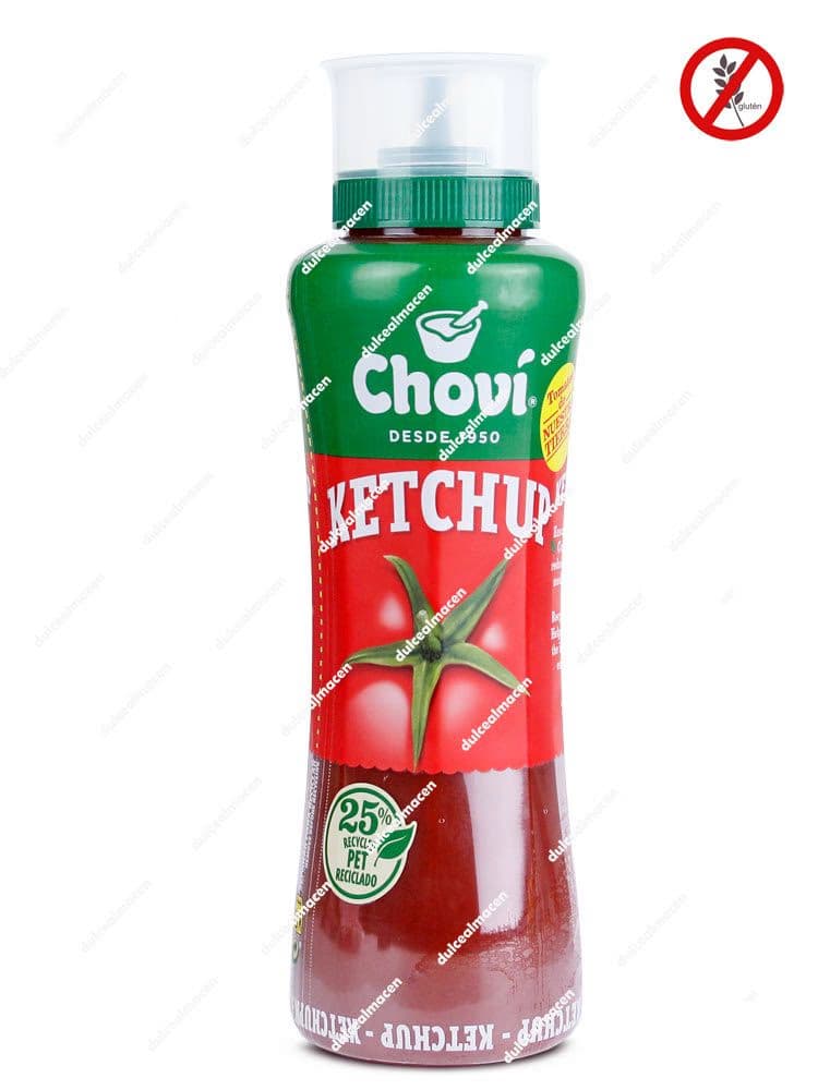 Botella ergonómica de 925 ml de Ketchup Choví, salsa de tomate sin gluten en envase de plástico reciclado - Dulcealmacen