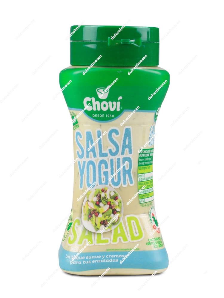 Botella ergonómica de 250 ml de Salsa Yogurt Choví, aderezo cremoso y refrescante sin gluten para ensaladas - Dulcealmacen