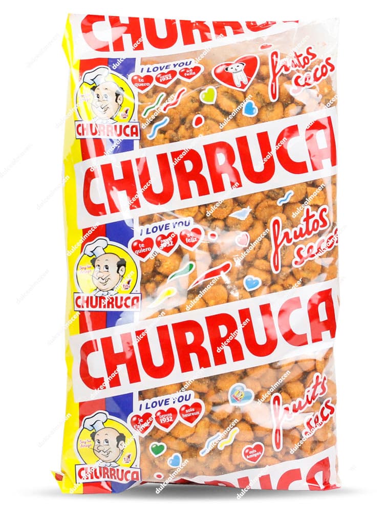 Bolsa de 1 kg de maíz frito gigante Churruca Gigantones con sabor barbacoa, destacando el logotipo clásico de la marca - Dulcealmacen