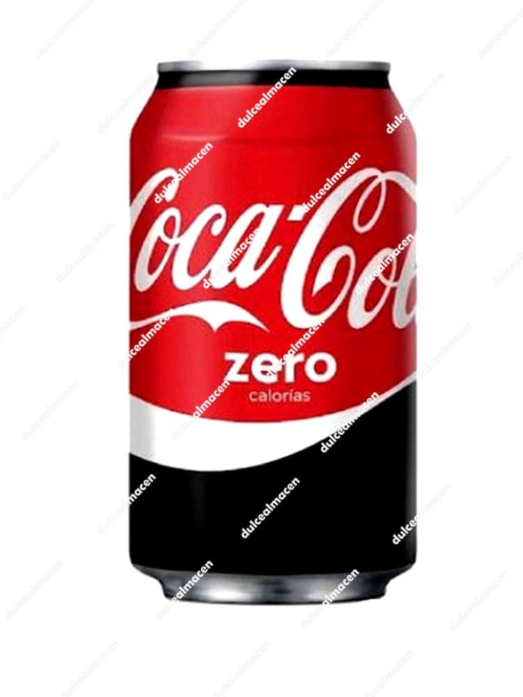 Lata de Coca-Cola Zero Azúcar de 33 cl con el diseño icónico en rojo y letras negras, destacando el mensaje de 'zero azúcar' - Dulcealmacen
