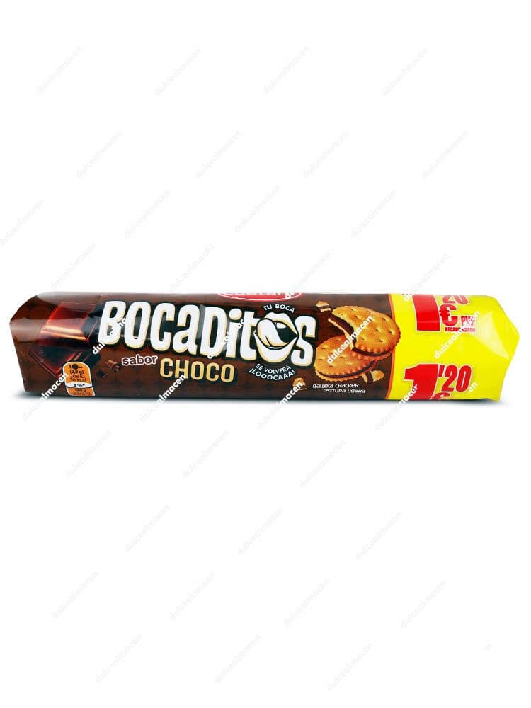 Paquete de Cuétara Bocaditos Chocolate de 150 gramos, mostrando las galletas tipo sándwich rellenas de crema de cacao con el diseño clásico de la marca - Dulcealmacen