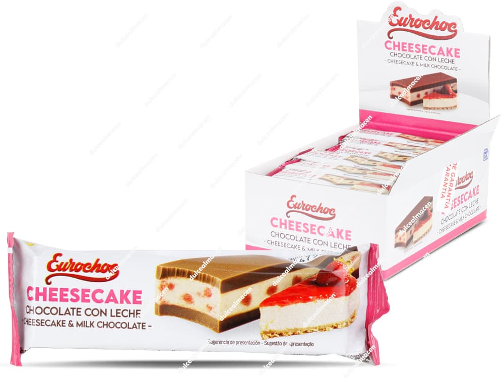 Caja de 24 unidades y barrita individual de Galleta Cheesecake con Chocolate con Leche Eurochoc en Dulcealmacen