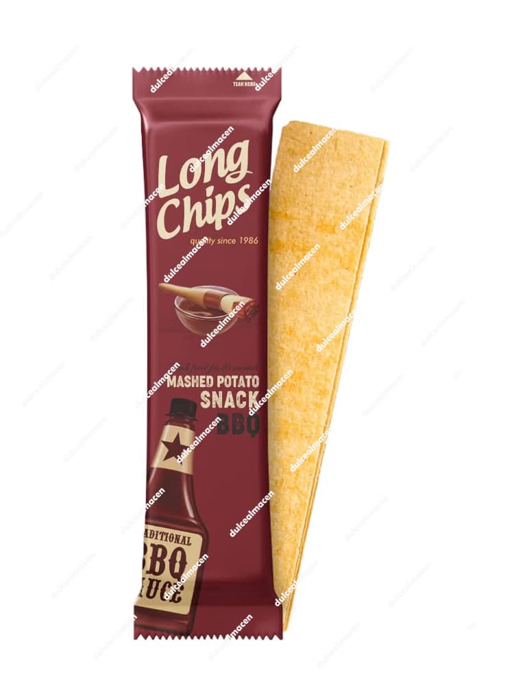 Bolsa de Long Chips sabor BBQ 75gr con una lámina de patata alargada - Dulcealmacen